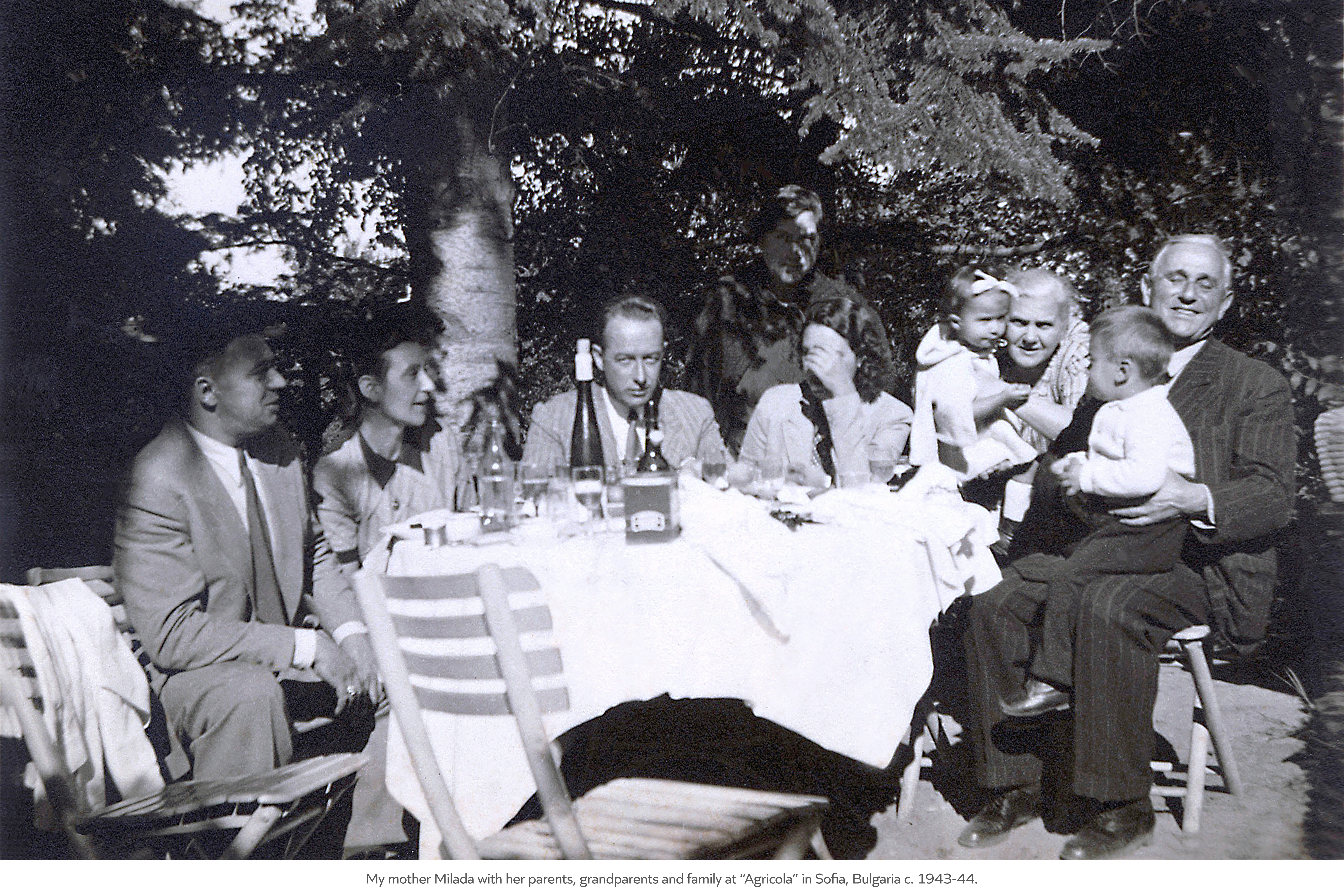 My mother Milada with parents, grandparents and family at Agricola, Sofia, Bulgaria c. 1943-44