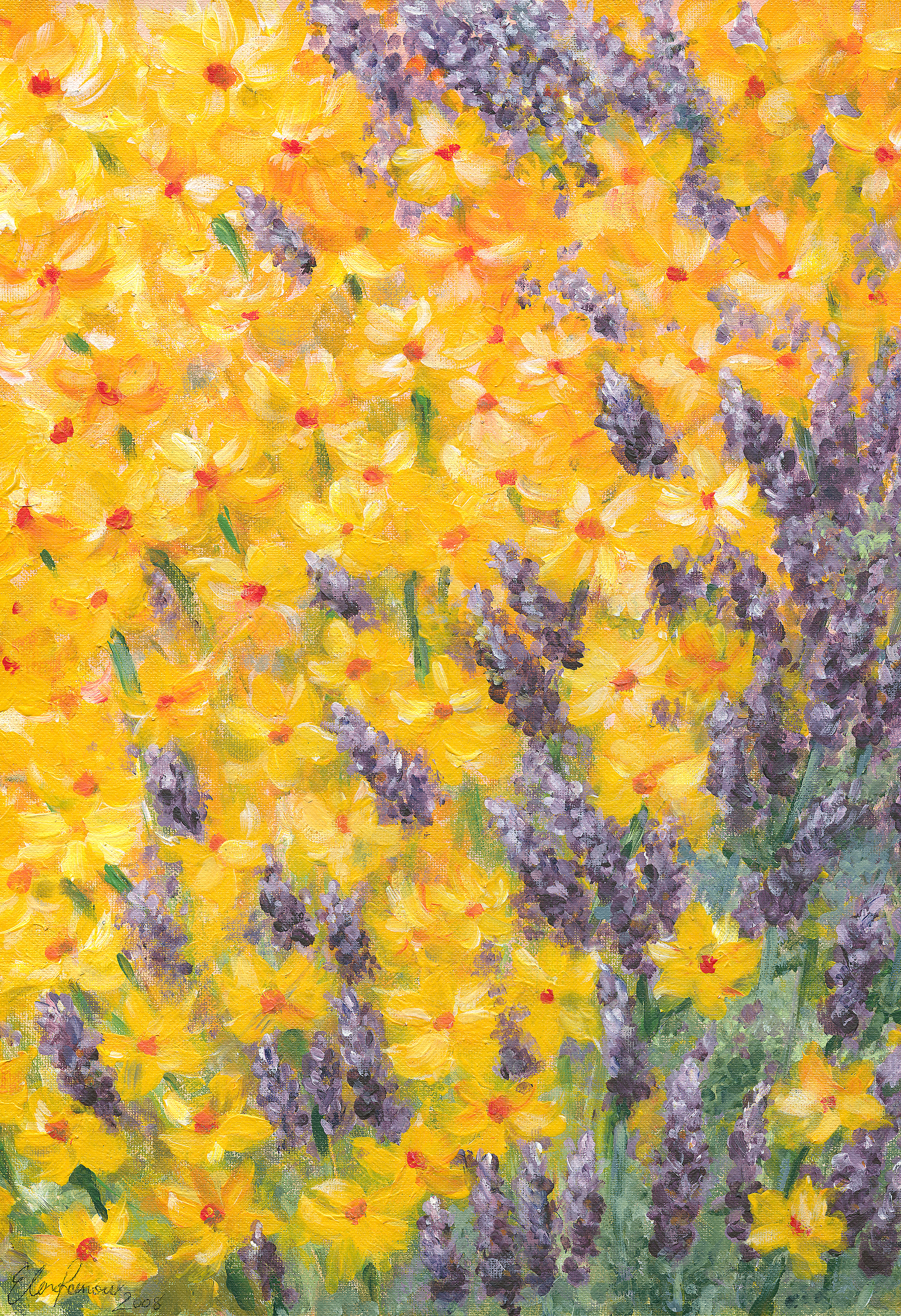 EM New Beginnings: Daffodils and Lavender Original Art by Elena Panow
