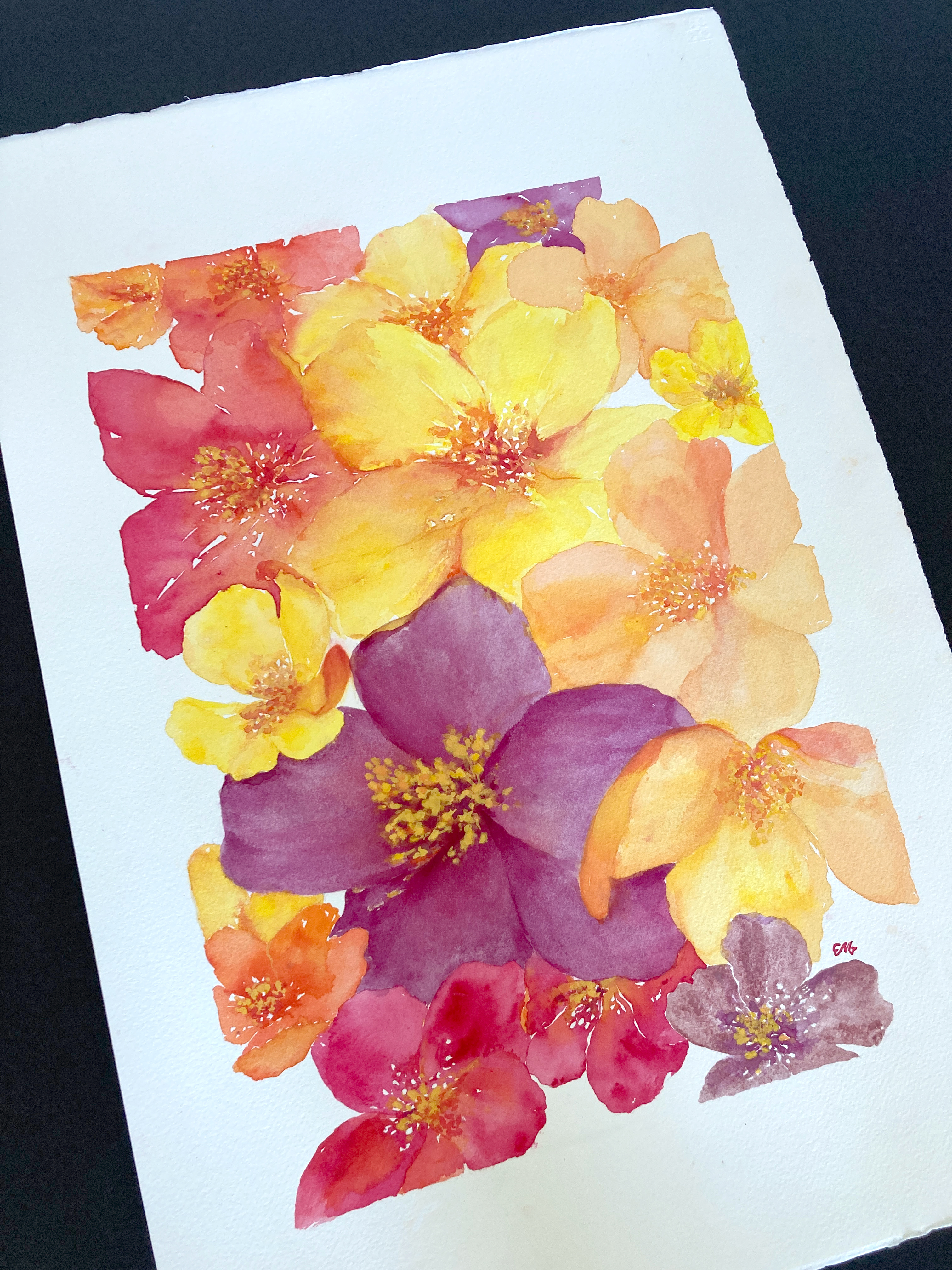 EM Wild Rose Blooms Original Art by Elena Panow