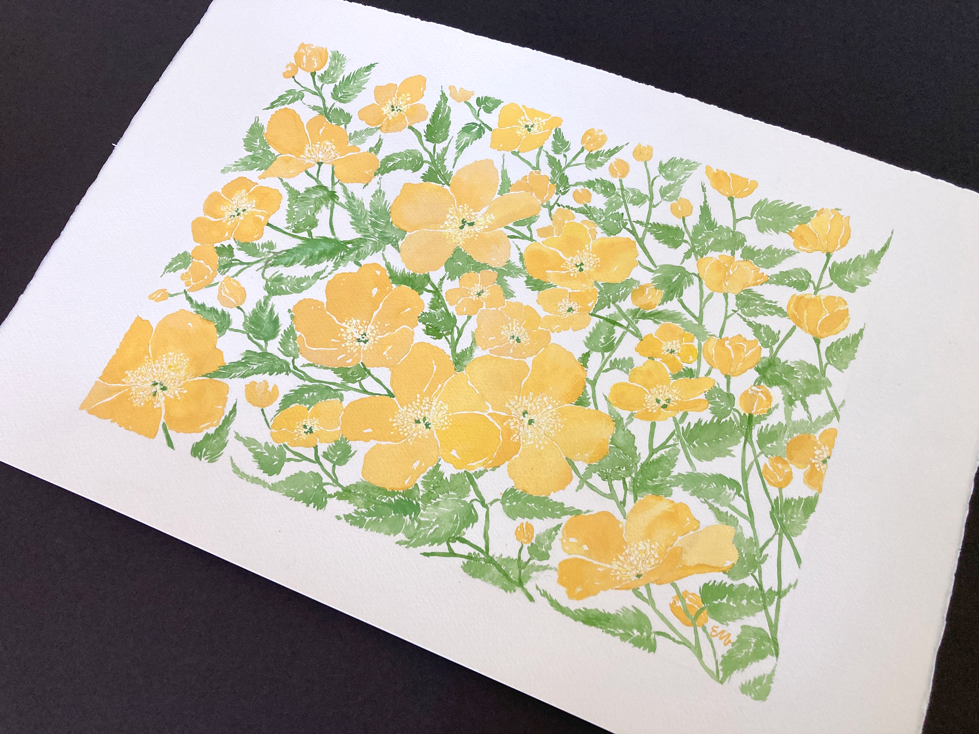 EM Yellow Wild Roses Original Art by Elena Panow