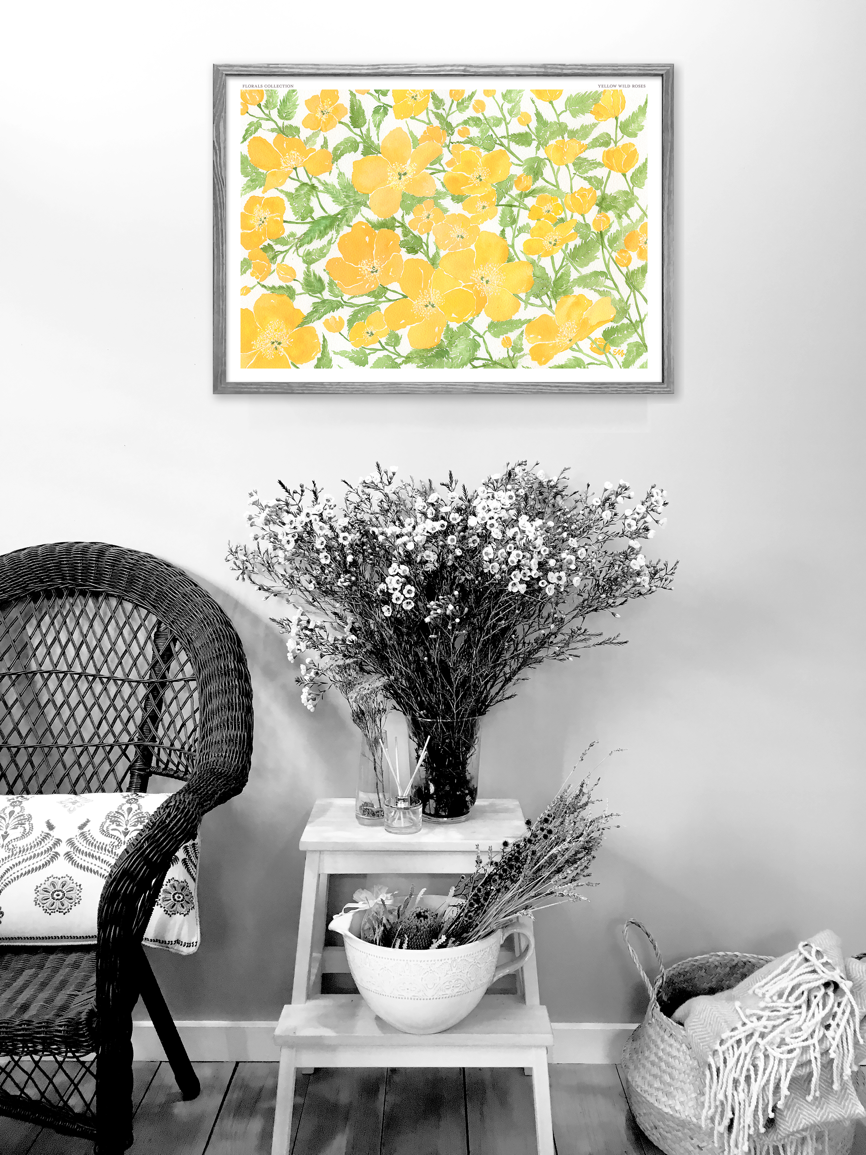 Yellow Wild Roses Fine Art Print