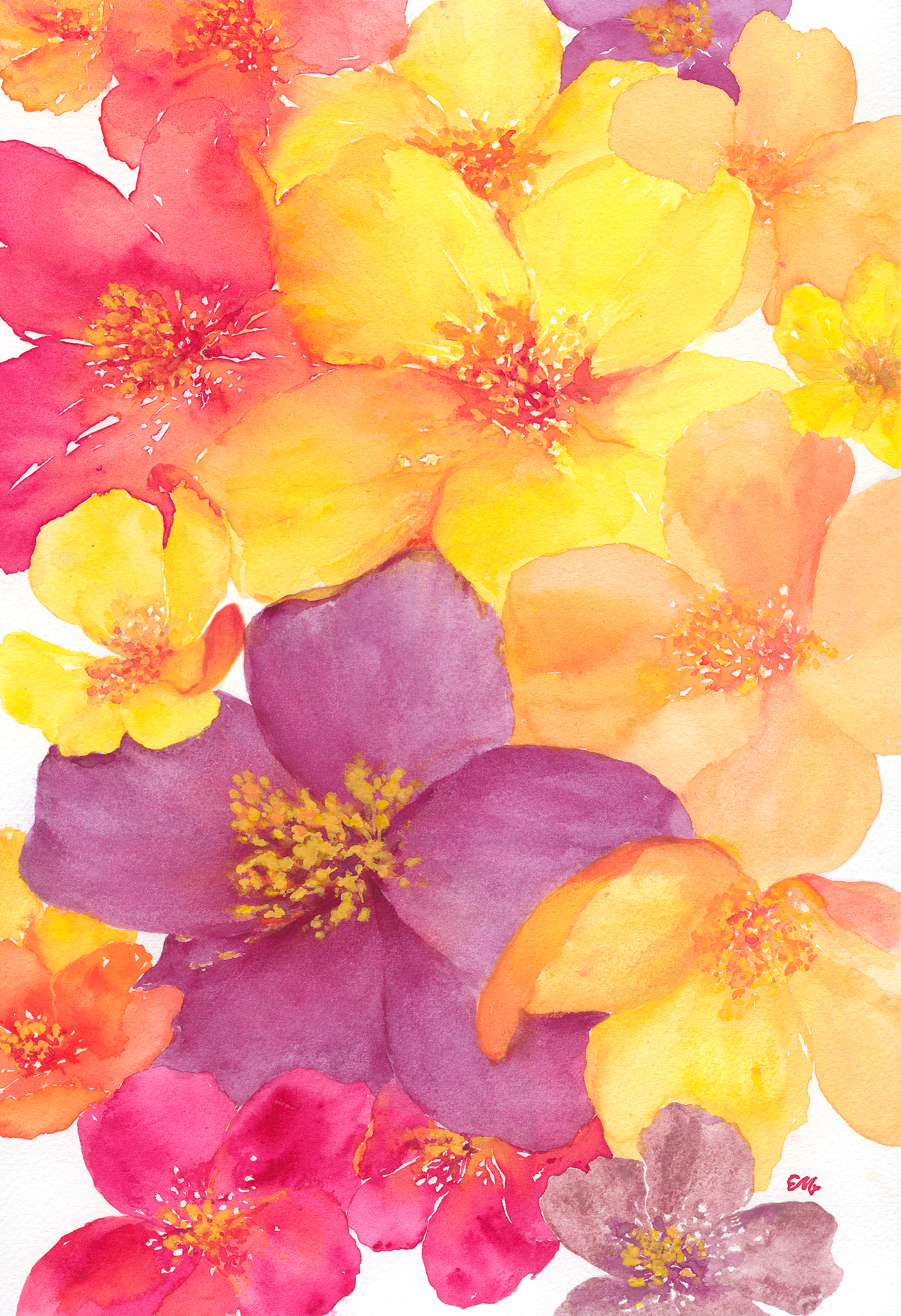 EM Wild Rose Blooms Original Art by Elena Panow